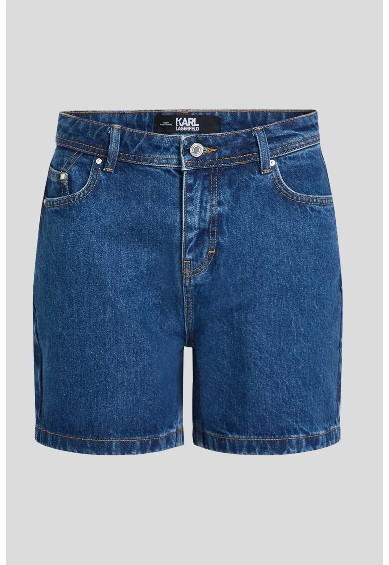 Pantaloni scurti din denim, cu talie medie, Albastru inchis