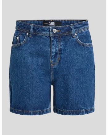 Pantaloni scurti din denim, cu talie medie, Albastru inchis