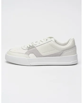 Pantofi sport din piele si piele intoarsa Court, Alb/Gri