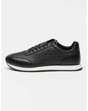 Pantofi sport din piele cu model monograma in relief, Negru