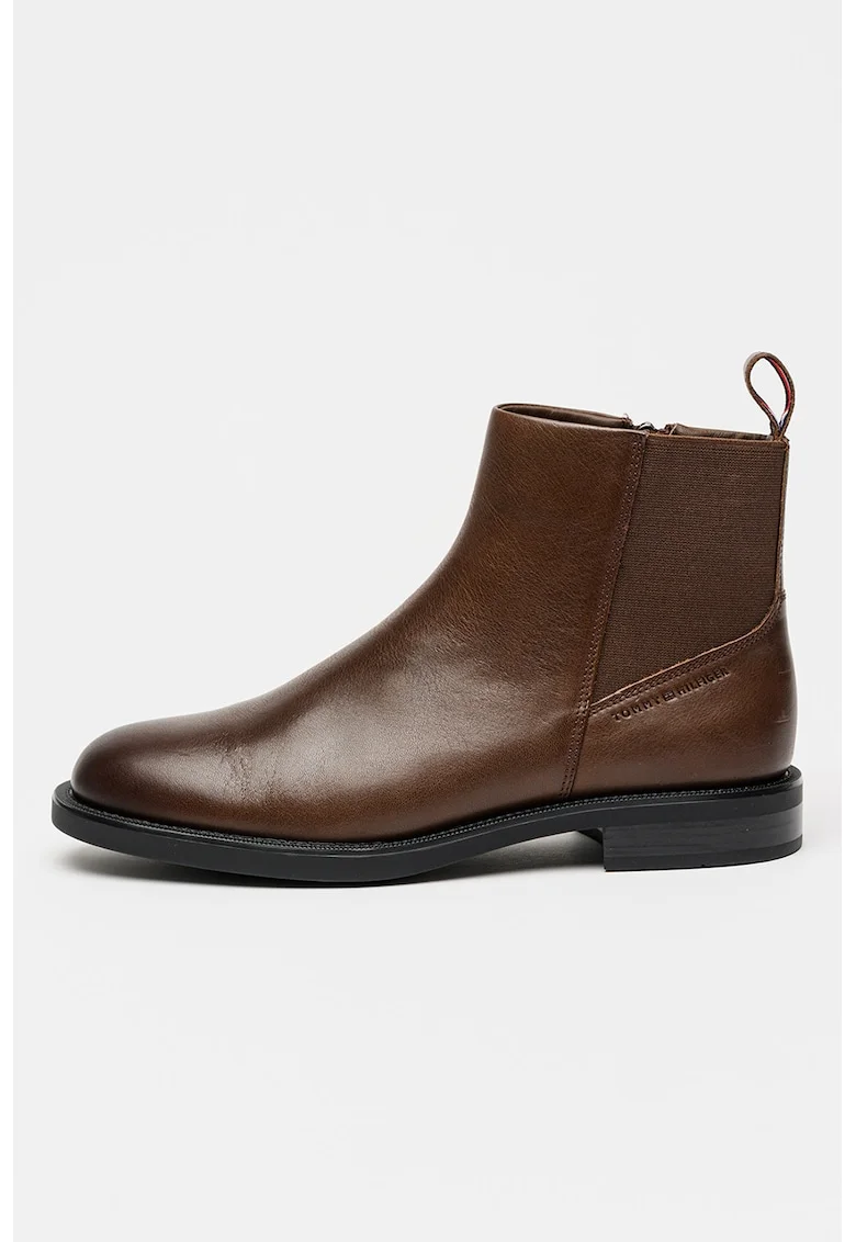 Ghete de piele cu fermoar lateral, Maro
