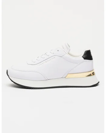 Pantofi sport de piele cu logo discret, Alb/Auriu