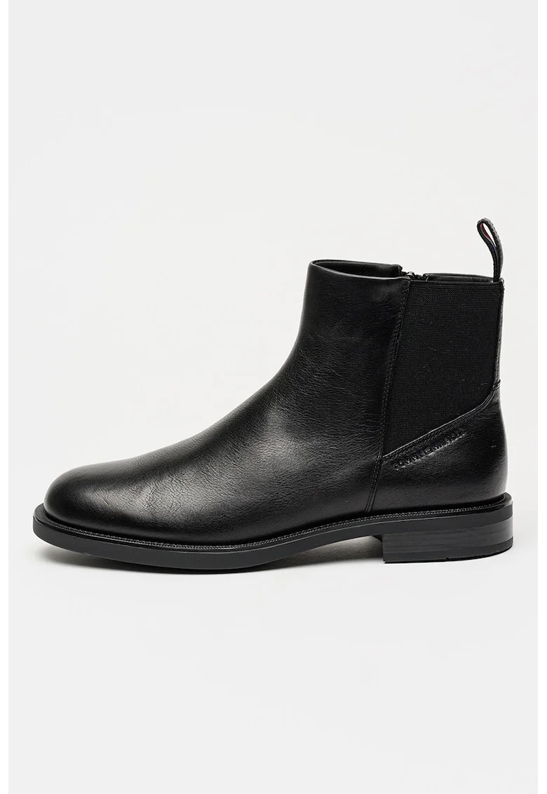 Ghete de piele cu fermoar lateral, Negru
