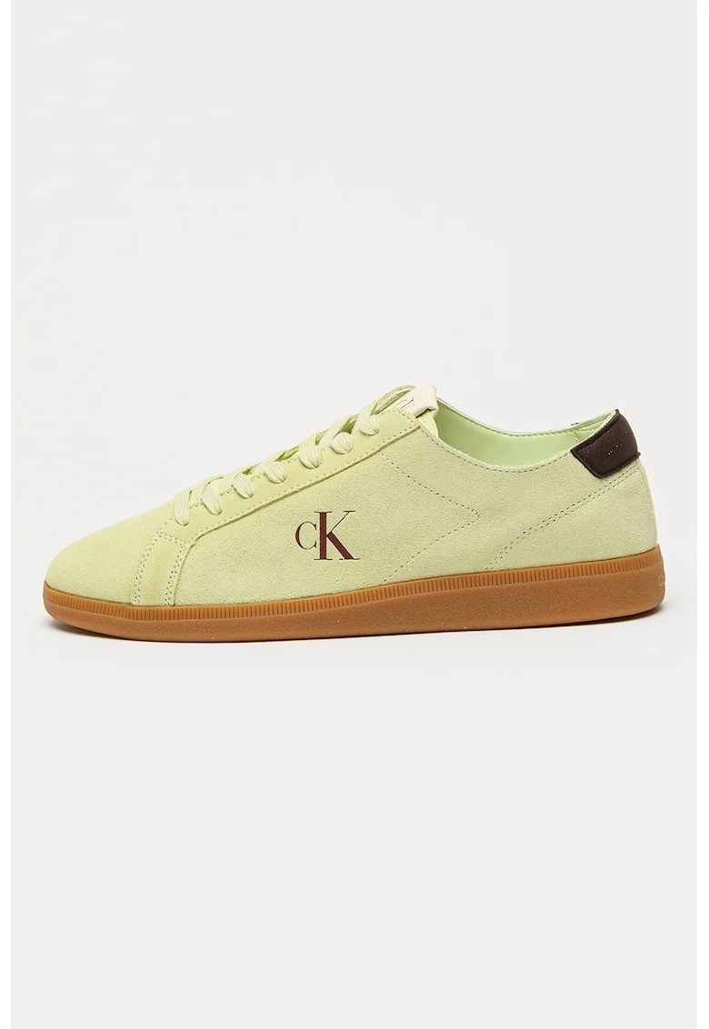 Pantofi sport low-cut de piele, Maro/Verde lime