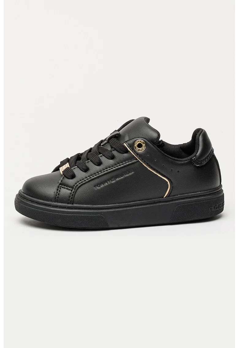 Pantofi sport low-cut de piele ecologica, Auriu/Negru