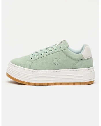 Pantofi sport flatform de piele intoarsa, Verde deschis