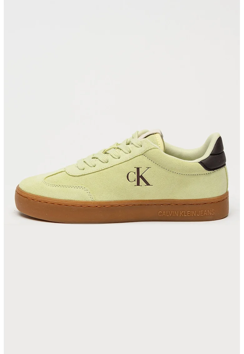 Pantofi sport de piele intoarsa cu garnituri de piele, Verde lime