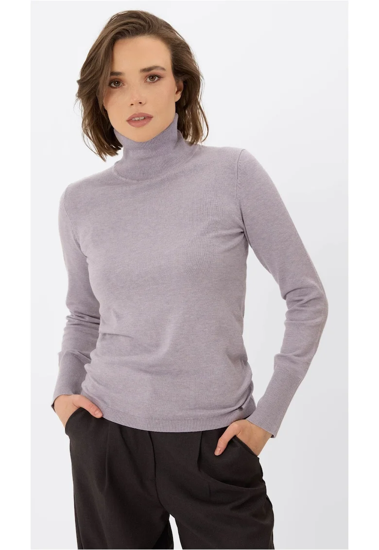 Pulover cu guler inalt  S-Juli, dama, usor, violet deschis melange, Violet deschis melange