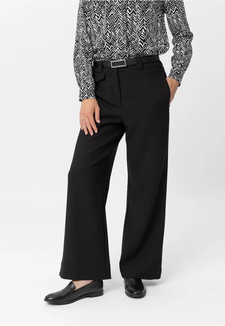 Pantaloni lungi eleganti pentru dama cu picior lat  R-Milen, negru, Negru