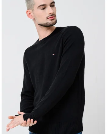 Pulover din lana cu logo discret, Negru