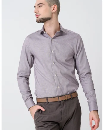 Camasa slim-fit cu model uni, Alb/Violet pruna