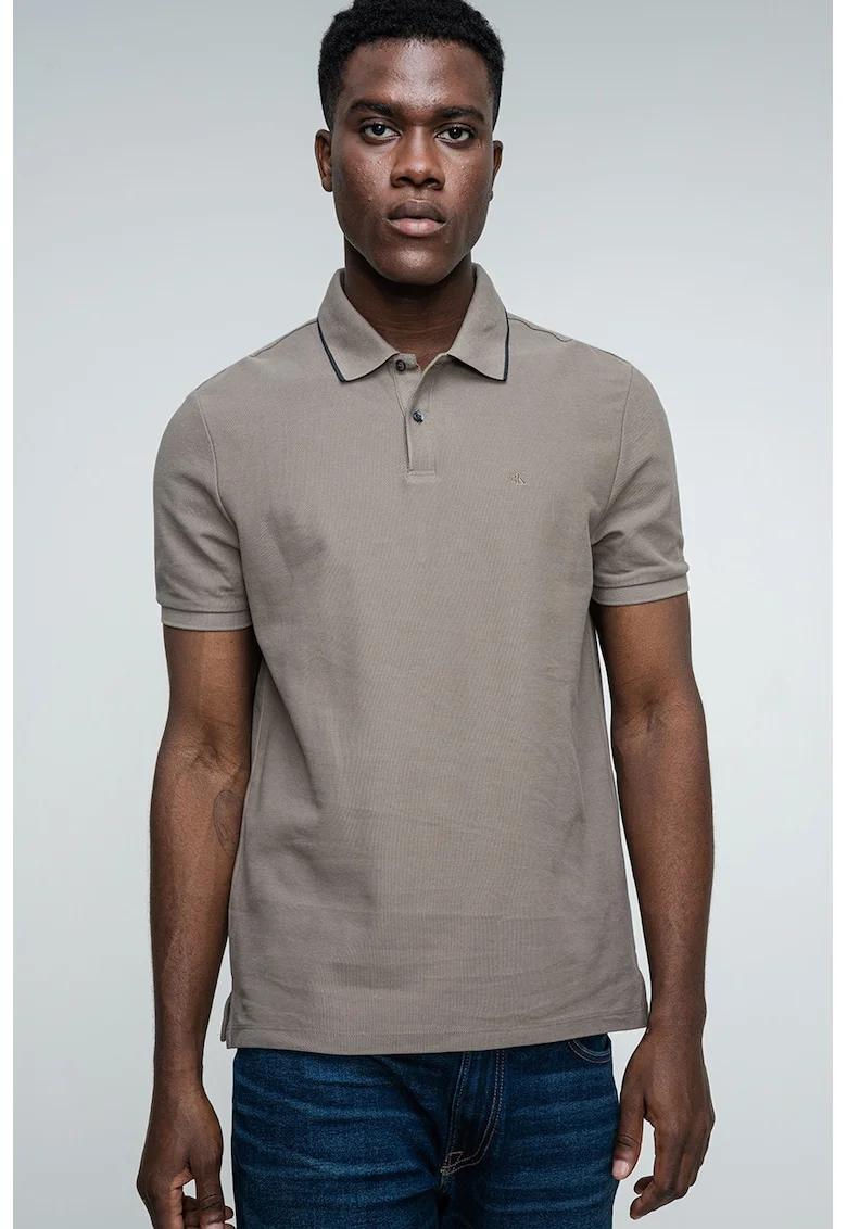 Tricou polo din bumbac pique, Kaki