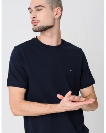 Tricou din amestec de bumbac organic si logo discret brodat, Rosu/Alb/Bleumarin