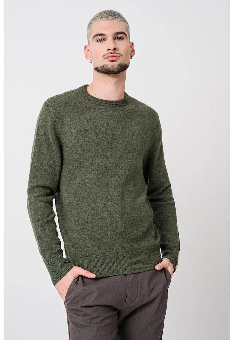 Pulover uni cu decolteu la baza gatului, Verde feriga