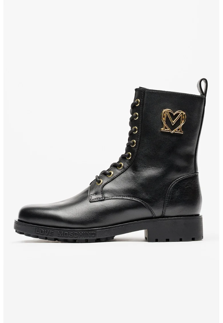 Ghete de piele cu fermoar lateral, Negru