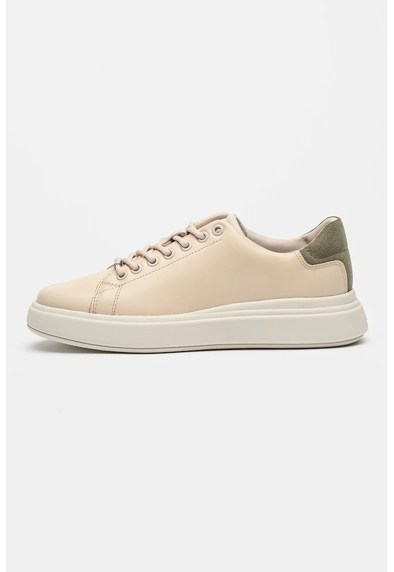 Pantofi sport din piele cu garnituri din piele intoarsa, Roz pal/Verde sparanghel