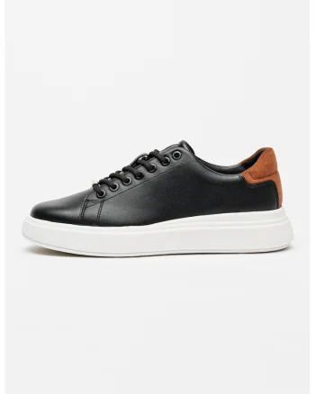 Pantofi sport din piele cu garnituri din piele intoarsa, Negru/Caramiziu