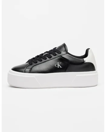 Pantofi sport flatform din piele cu logo, Alb/Negru