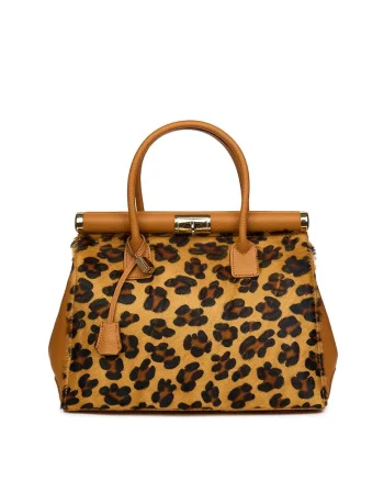 Geanta piele cu par de ponei Bianca, Animal print