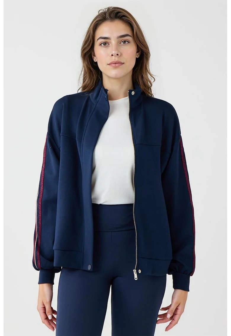 Bluza de trening din amestec de modal cu fermoar, Alb/Rosu inchis/Bleumarin