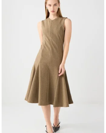 Rochie midi cu fenta cu fermoar, Maro deschis melange