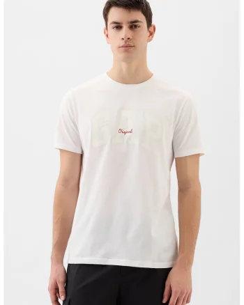 Tricou de bumbac cu logo, Alb optic