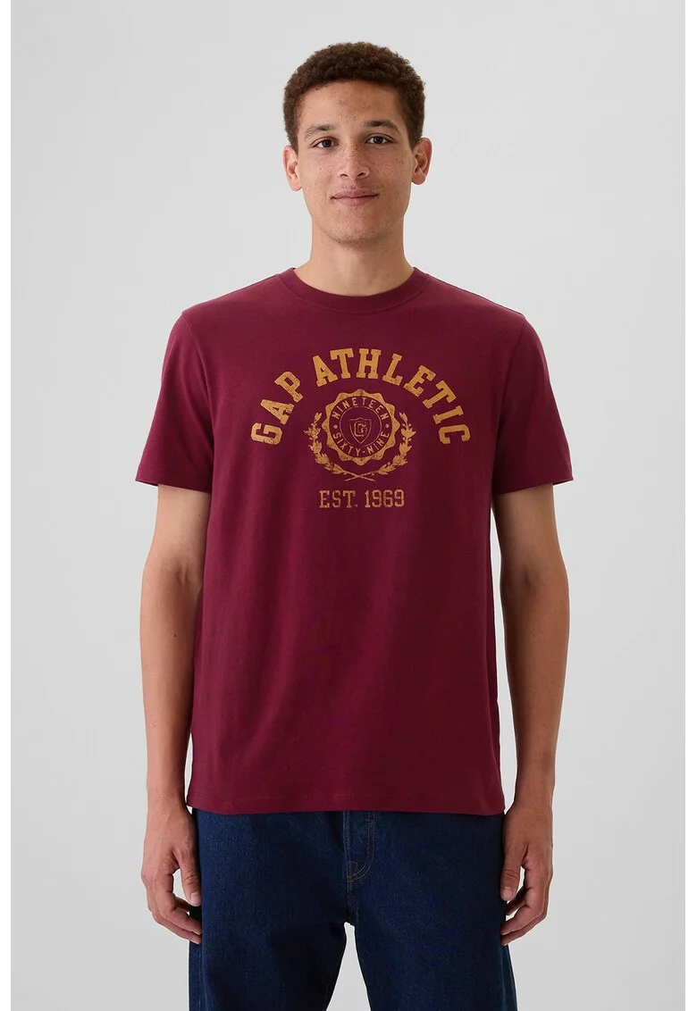 Tricou de bumbac cu logo, Visiniu