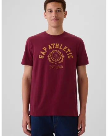 Tricou de bumbac cu logo, Visiniu