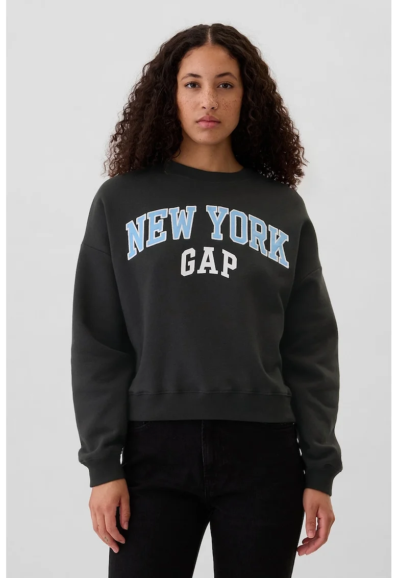 Bluza supradimensionata de trening cu logo, Gri inchis