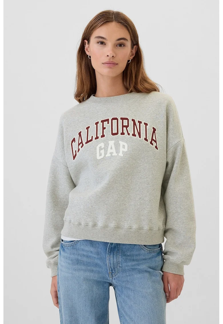 Bluza supradimensionata de trening cu logo, Gri melange