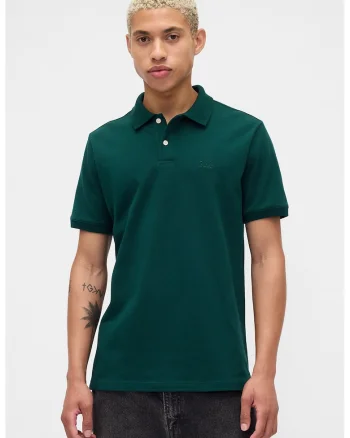 Tricou polo cu logo discret, Verde padure