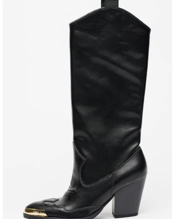 Cizme lungi de piele cu toc, Negru
