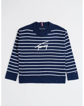 Pulover de bumbac organic cu logo, Alb/Bleumarin