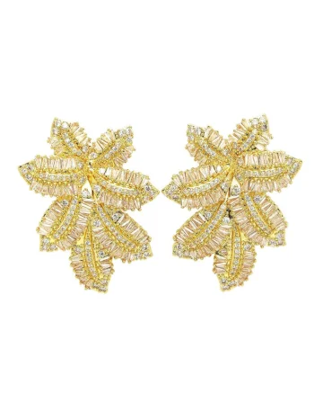 Cercei placati cu aur de 18K si zirconia, Auriu
