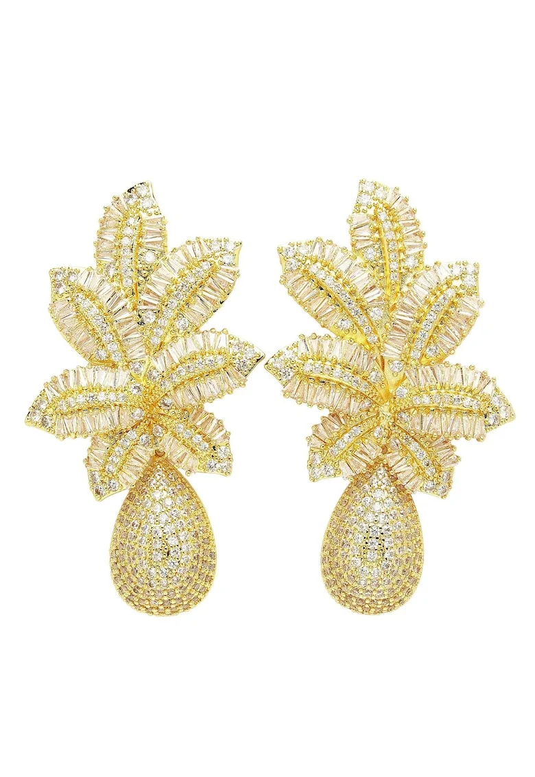 Cercei placati cu aur de 18K si zirconia, Auriu
