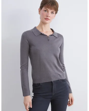 Pulover polo cu model uni, Gri