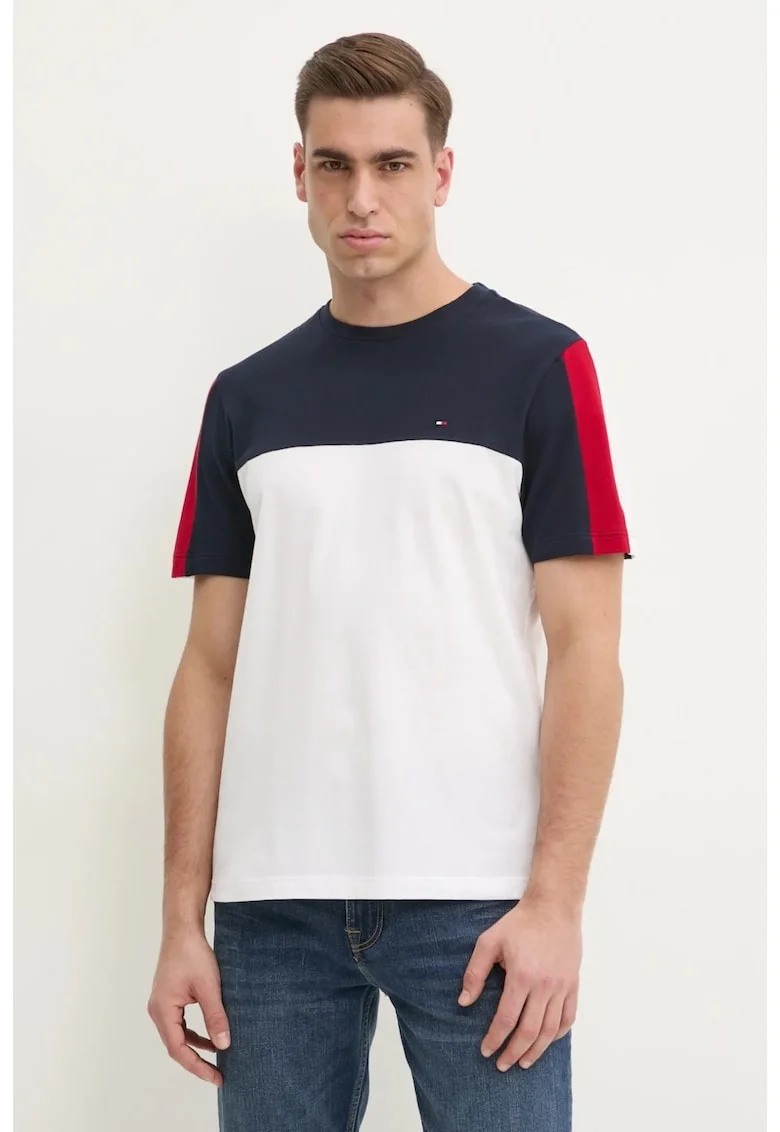 Tricou cu detaliu logo brodat, Alb/Bleumarin
