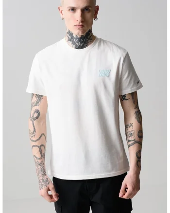 Tricou cu imprimeu logo contrastant, Alb