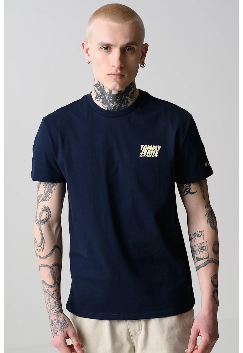 Tricou cu detaliu logo pe piept, Albastru ultramarin