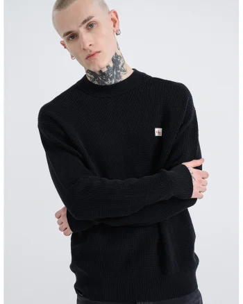 Pulover tricotat cu aplicatie logo discreta, Bleumarin