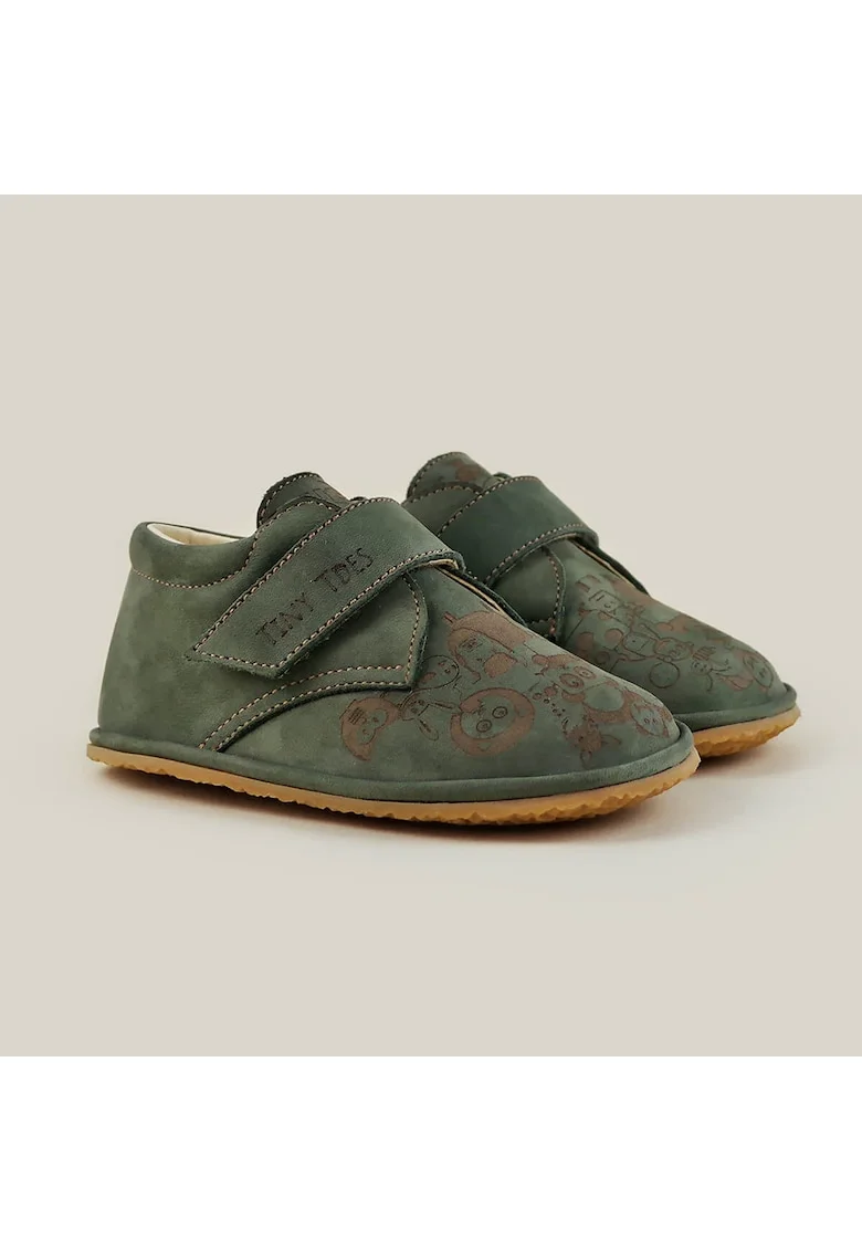 Pantofi Barefoot din piele naturala Scribble, Verde