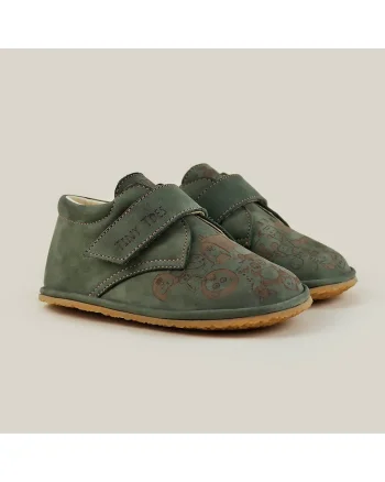 Pantofi Barefoot din piele naturala Scribble, Verde