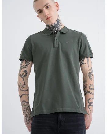 Tricou polo din bumbac cu logo, Verde persan
