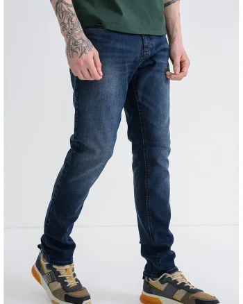 Blugi slim fit cu aspect decolorat, Albastru