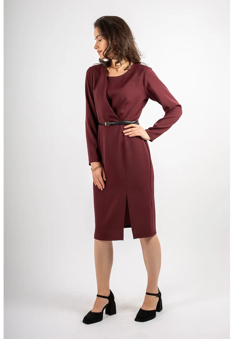 Rochie midi cu decolteu asimetric, Visiniu