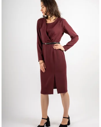 Rochie midi cu decolteu asimetric, Visiniu