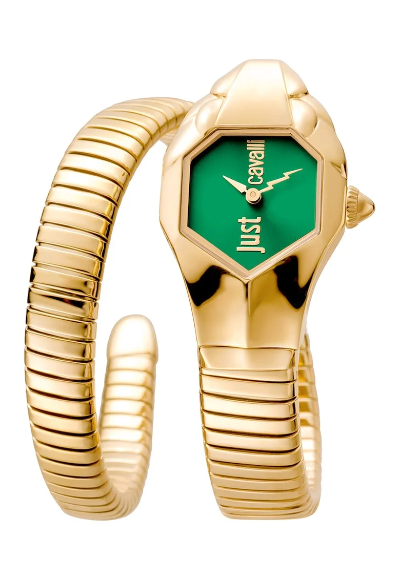 Ceas din otel inoxidabil cu design sarpe, Auriu/Verde marin