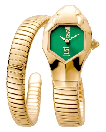Ceas din otel inoxidabil cu design sarpe, Auriu/Verde marin