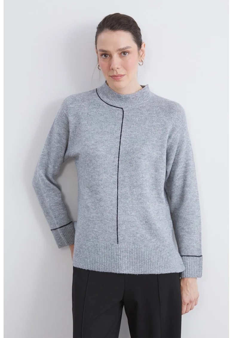Pulover cu slituri laterale, Gri melange