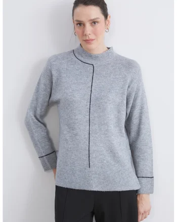 Pulover cu slituri laterale, Gri melange